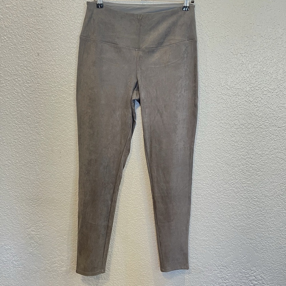 Ruby Ribbon Women's L Gray Suedette Faux Suede Leggings Tummy Tucking Casual